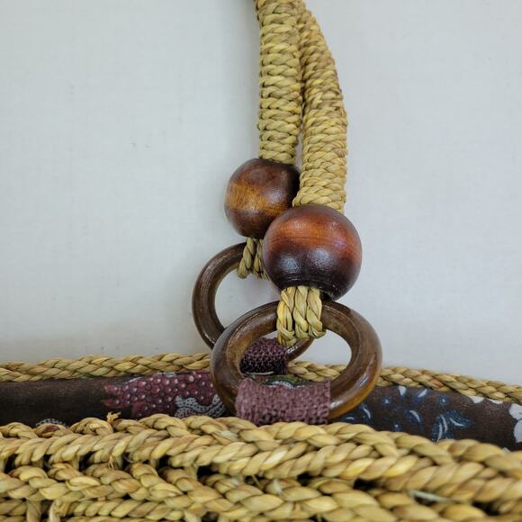 Woven Straw Summer Tote Beach Fashion Handbag Shoulder Bag Paisley Brown Beads - Picture 4 of 7